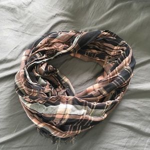 Plaid fringe infinity scarf